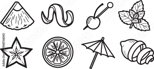 A collection of eight distinct hand-drawn symbol outlines on a white background Vector