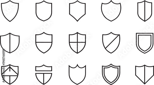 Minimalist Shield Line Icon Set – 1510 Heraldic and Security Vector Icons