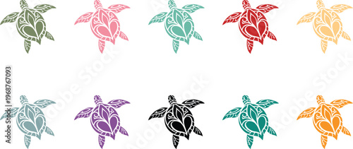 Colorful Sea Turtle Collection Vibrant Marine Animal Illustration, Stylized Sea Turtle Set Bright Ocean Wildlife Art