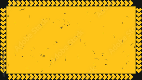 Yellow background with black and yellow chevron border and confetti