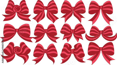 Red striped bows collection ribbon pink