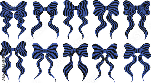 Ten blue and black striped bow ribbon