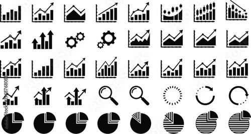 Data visualization icons, analytics, charts, graphs, bar, line, pie, growth, performance, metrics, business, analysis, statistics, report, dashboard, monitoring, refresh,