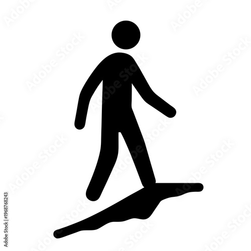 A black and white graphic showing a pedestrian walking along surface