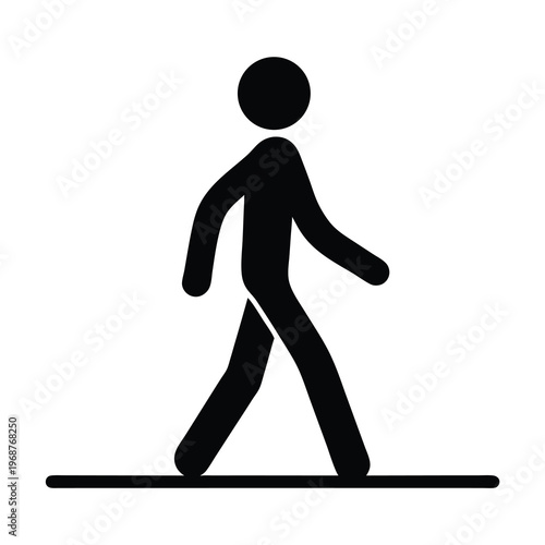 Simple black and white stick figure walking silhouette illustration design