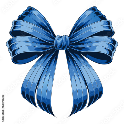 Blue Ribbon Bow with Detailed Folds and Highlights