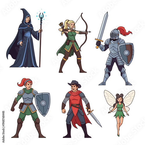 Pixel Art Fantasy Heroes: Wizard, Archer, Knight, Warrior, Cowboy, Fairy