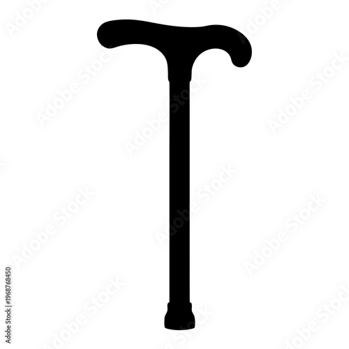 A black silhouette of a T handled walking cane or stick