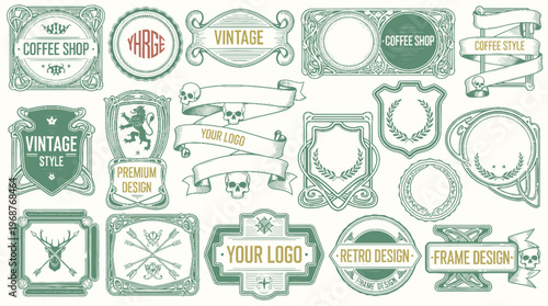 Vintage typographic decorative ornament design elements set vector illustration