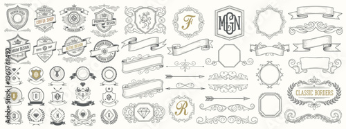 Elegant vintage ornamental frames and decorative floral elements. Vector design collection for invitations, certificates, labels, borders, and classic decoration projects.