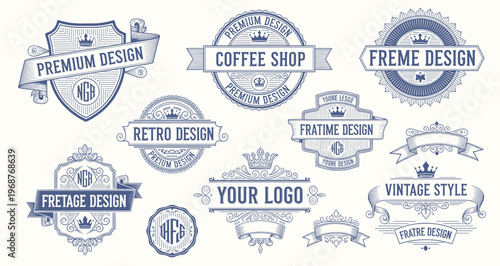 Vintage typographic decorative ornament design elements set vector illustration