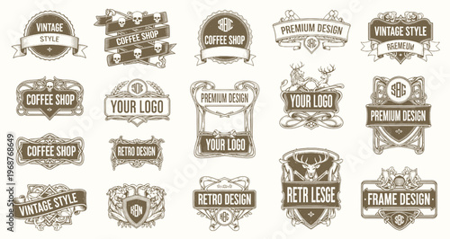 Vintage typographic decorative ornament design elements set vector illustration