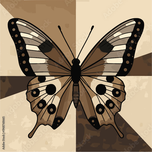 vintage butterfly wall art vector geometric composition mocha beige brown abstract decorative poster