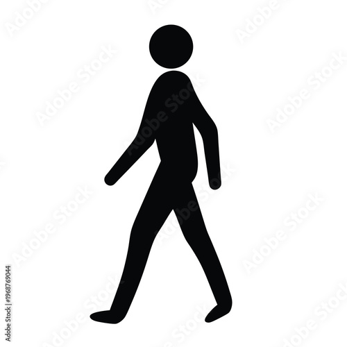 Black silhouette of a walking person on white background, simple design