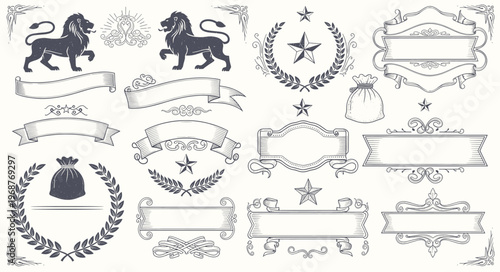 Decorative vintage frames, borders, corners. Retro ornamental frame vector set.
