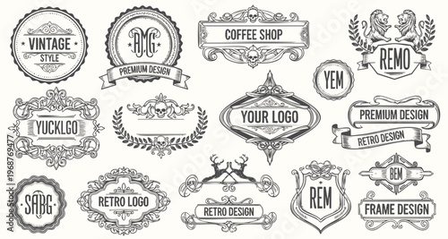 Calligraphic design elements . Decorative swirls and scrolls, vintage frames , flourishes, labels and dividers. Vector illustration