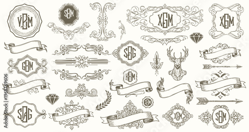 Vintage typographic decorative ornament design elements set vector illustration