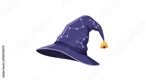 a purple wizard hat with white stars.