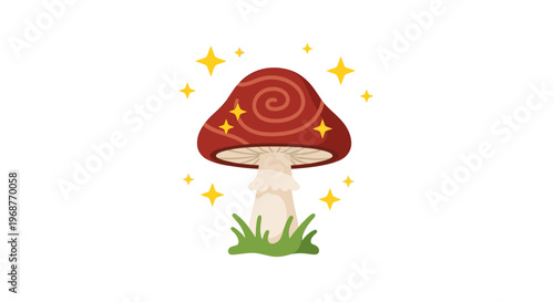 A cartoon mushroom with magic sparkles.