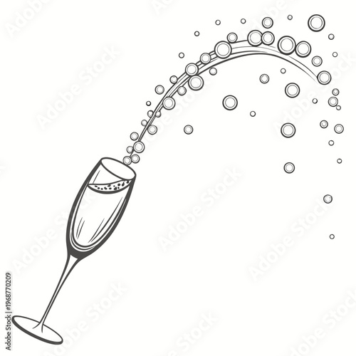 An elegant sketch depicts a flute glass overflowing with sparkling bubbles creating a celebratory and joyful atmosphere high quality professional