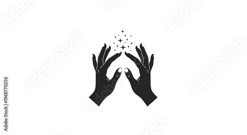 Hands releasing particles into the air.