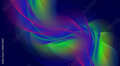 Futuristic Neon Gradient Wave Background, Abstract Digital Mesh Flow on Dark Blue
