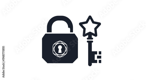 Padlock with key and star symbol.