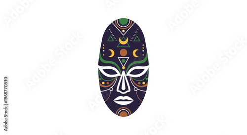 Vibrant tribal mask with colorful patterns.