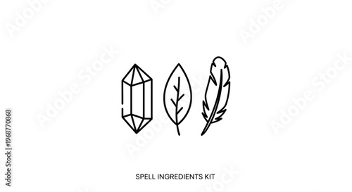 Minimalist illustration of magic spell ingredients.