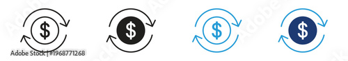 Cash circulation arrow cycle icon with dollar sign set , vector illustration .