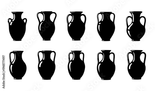 Greek Vase Silhouette Vector Pack Ancient Ceramic Shapes Minimal Illustration