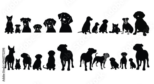 Collection of domestic animal silhouettes including dogs and a cat silhouette