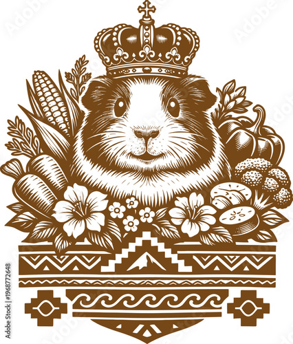 Royal Crowned Guinea Pig Vegetable Aztec Art