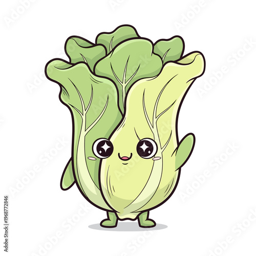 Cute Cartoon Bok Choy Character Waving Hello