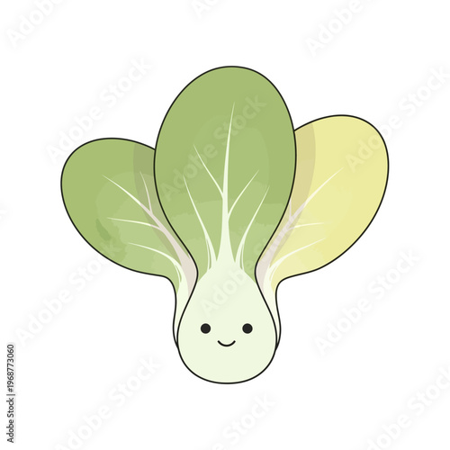 Cute Bok Choy Cartoon Character with Smiling Face