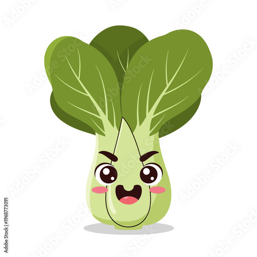 Cute Bok Choy Character with Angry Face, Cartoon Vegetable Icon