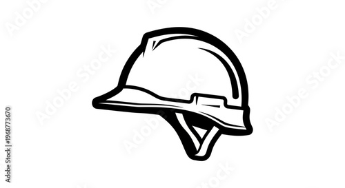 Minimalist line-art hard hat silhouette emphasizes safety gear for industrial workplace branding materials.