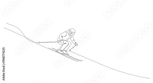 Skier in Action: A Dynamic Line Drawing of Downhill Skiing.