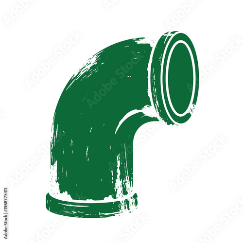 Grunge style green of a ninety degree plumbing pipe elbow fitting with a weathered texture isolated on a white background