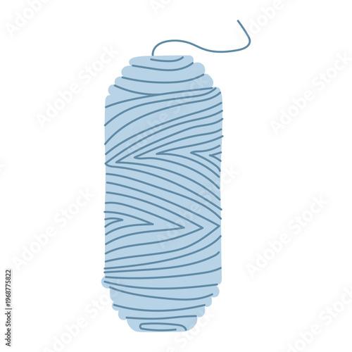Blue spool of thread for sewing and embroidery, illustration of craft supplies, textiles and materials for needlework. Illustration of needlework accessory isolated on white, concept of needlework DIY