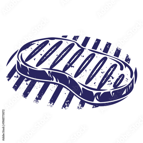 Dark blue of a grilled steak piece with char marks and a distressed grunge texture isolated on a white background