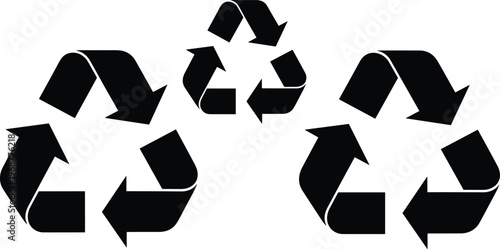 Recycling symbols set, eco sustainability icons, triangular arrows loop, environmental conservation, waste reduction, reuse cycle, green eco-friendly illustration
