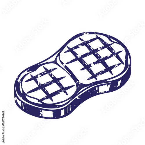 Dark blue textured of a grilled steak with crosshatch sear marks isolated on a white background beef