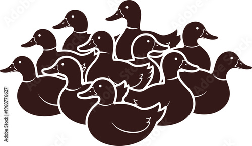 Brown ducks group illustration isolated on white background flock