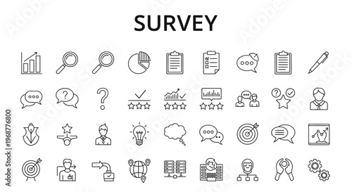 Business survey and research icons.