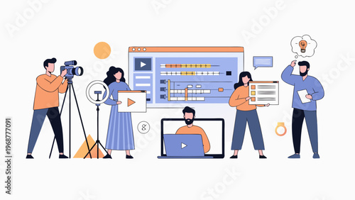 Creative team collaborating on video production and editing workflow