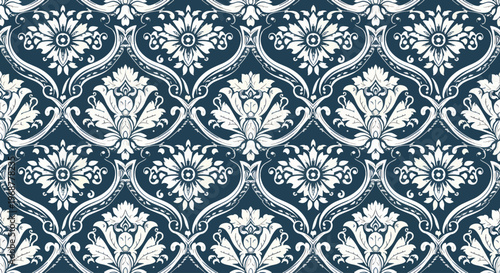 Royal style damask ornament pattern with balanced symmetrical composition