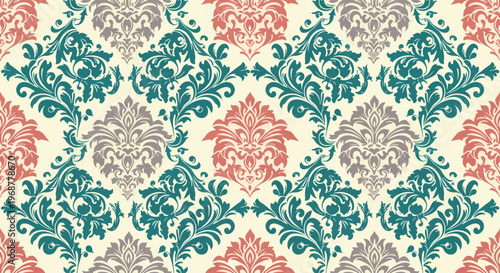 Decorative floral damask motif with refined symmetrical arrangement style