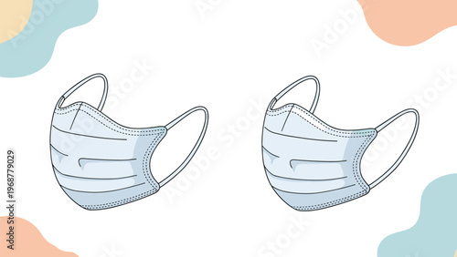 Set of two disposable medical face masks shown on a soft colored background used for personal health protection.