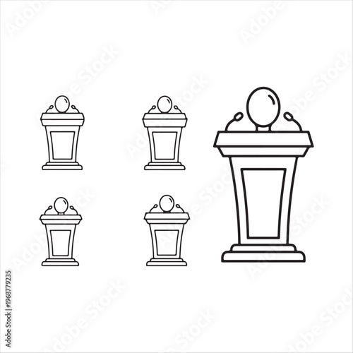 Set of different podiums with microphones for public speaking events